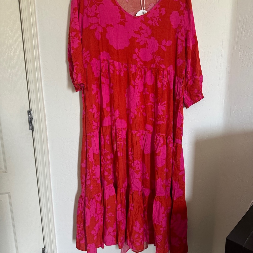 Petal & Pup Red and Pink Floral Midi Dress - Picture 3 of 4